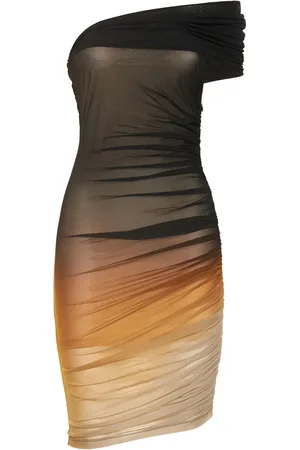 MUGLER Ruched Mesh Off-shoulder Midi Dress