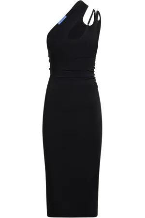 MUGLER Viscose Crepe One Shoulder Midi Dress