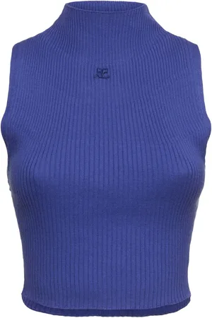 Courrèges Mock Neck Light Ribbed Cotton Top