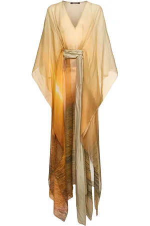 Roberto Cavalli Printed Silk Chiffon Long Caftan Dress