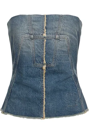 Rick Owens Strapless Cotton Denim Bustier Top