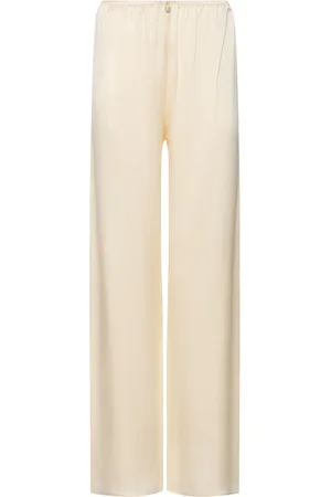Sara Cristina Playa Silk Wide Leg Pants W/ Pearl
