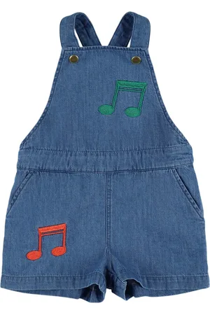 Mini Rodini Embroidered Cotton Denim Overalls