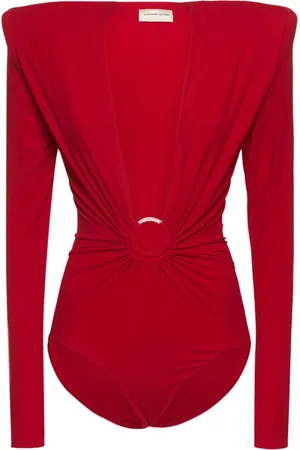 ALEXANDRE VAUTHIER V Neck Jersey Bodysuit W/ Ring