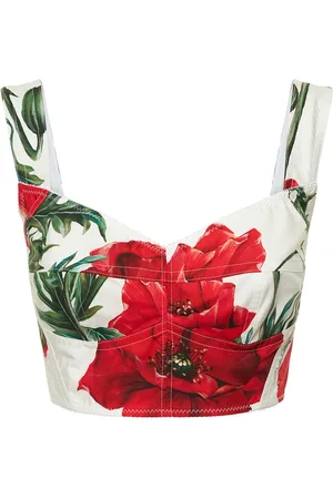 Dolce & Gabbana Poppy Print Cotton Poplin Corset Top