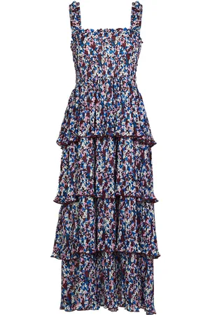 Ganni Pleated Georgette Smocked Midi Dress