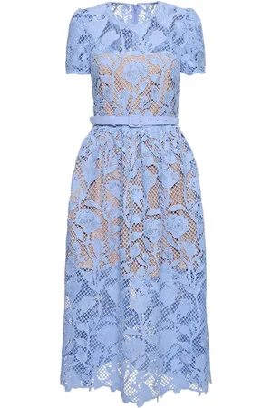 Self-Portrait Short Sleeve Lace Midi Dress