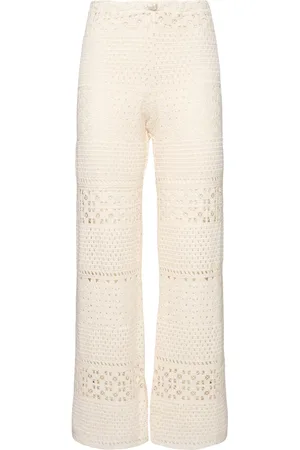 Sara Cristina Playa Crochet Wide Leg Pants W/ Pearl