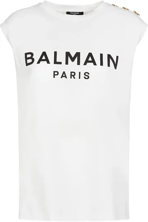 Balmain Logo Print Cotton T-shirt W/buttons