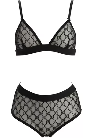 GUCCI Embroidered tulle bra and briefs set