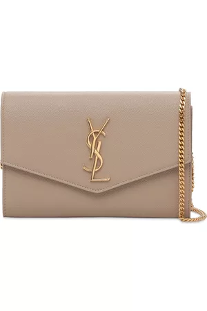 Saint Laurent Uptown Ysl-plaque Grained-leather Clutch Bag - Beige