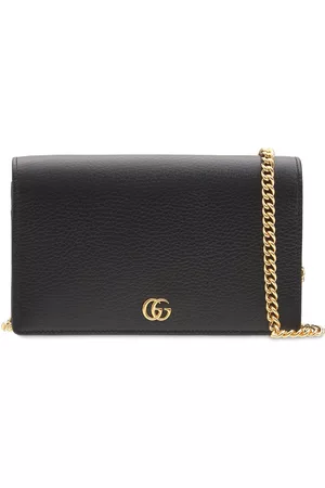 GG Marmont chain wallet in black leather and GG Supreme