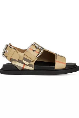 BURBERRY Girls Sandals - Check Leather Buckled Sandals