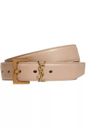 Cassandre Leather Belt in Beige - Saint Laurent