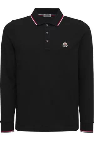 Moncler Men Polo Shirts - Long Sleeves Cotton Piquet Polo Shirt