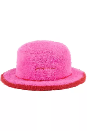 Faux fur bucket hat. Neon pink hat. Fuchsia fluffy hat. Bright
