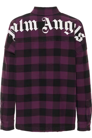 Palm Angels Men Check Shirts - Logo Print Cotton Check Over Shirt