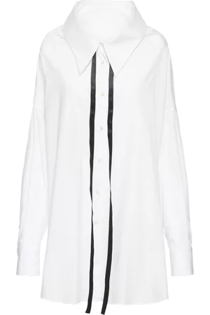 Dolce & Gabbana Women Shirts - Oversize Cotton Poplin Ribbon Shirt