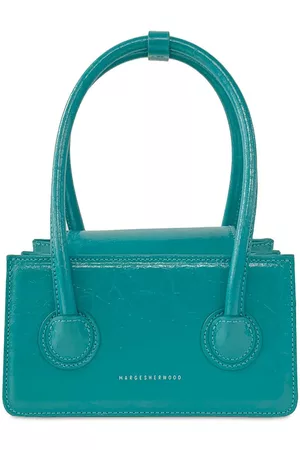 Marge Sherwood Crinkled Leather Square Shoulder Bag with Piping - Green