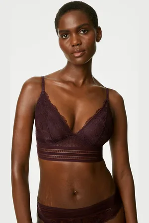 Ann Summers Gardenia Floral Lace And Fishnet Non Padded Plunge Bra in  Purple