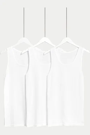 Marks & Spencer 3pk Pure Cotton Classic Sleeveless Mesh Vests