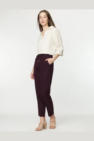 Marks & Spencer Linen Mix Plain Straight Leg Trousers