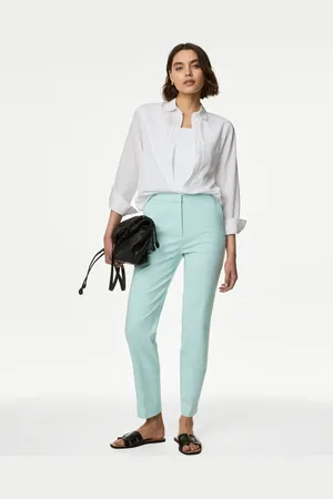 Marks & Spencer Cotton Blend Slim Fit Ankle Grazer Trousers