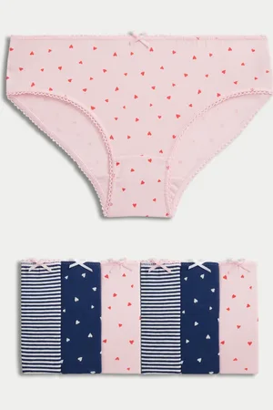 Marks & Spencer 7pk Cotton with Stretch Stripes & Hearts Knickers