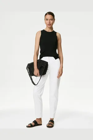 Marks & Spencer Cotton Blend Slim Fit Ankle Grazer Trousers