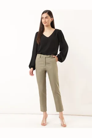 Marks & Spencer Cotton Rich Plain Straight Leg Trousers