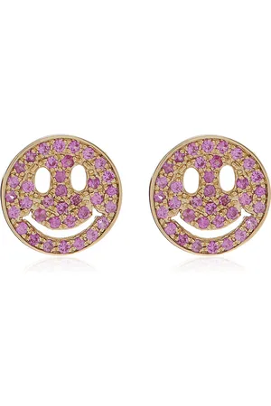 Sydney Evan Happy Face 14K Yellow Gold Sapphire Earrings, , OS, , Gifts For Her
