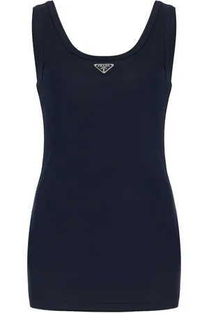 Buy Prada Black Triangle Logo Crop Top in Velvet Denim for Women