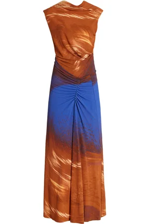 Orange Floral Satin Midi Dress