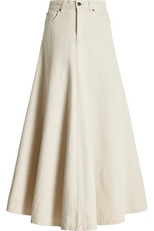 Women Denim Skirts Mid Calf High Waist Buttons Closure Pockets Elegant  Dress | eBay