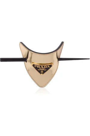 Prada Logo-Detailed Leather Hair Clip, , OS