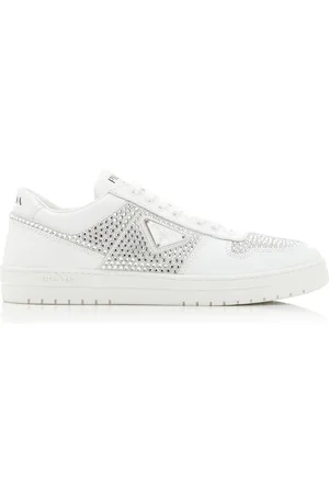 Prada Downtown Crystal-Embellished Leather Sneakers, , IT 39