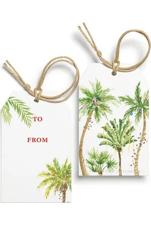 Clementina Sketchbook Set-Of-Ten Tropical Christmas Hand-Painted Gift Tags,