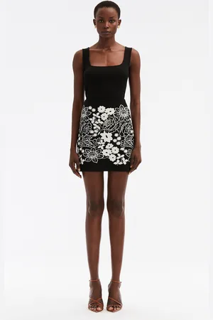 Oscar de la Renta Mixed Botanical Jacquard Mini Skirt, /white, S