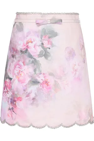 ZIMMERMANN Crush Scalloped Floral Linen Mini Skirt, , 2
