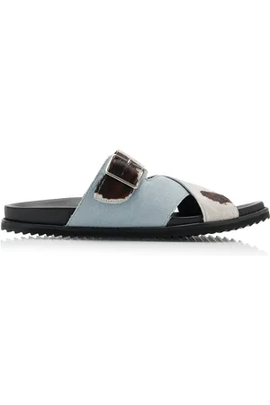 Freda Salvador River Criss-Cross Calfhair-Denim Combo Sandals, , US 7
