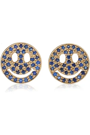 Sydney Evan Happy Face 14K Yellow Gold Sapphire Earrings, , OS, , Gifts For Her