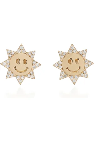 Sydney Evan Happy Face Sun 14K Diamond Stud Earrings, , OS, , Gifts For Her