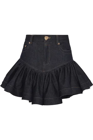 ZIMMERMANN Crushed Flared Denim Mini Skirt, , 0