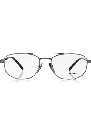 Prada Oval-Frame Steel Glasses, , OS