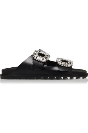 Roger Vivier Slidy Viv Buckle Leather Sandals, , IT 36