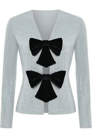 Rasario Chiffon Crystal-Embllished Blazer With Bows, , FR 40