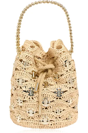 Paco rabanne Hardware-Detailed Woven Raffia Bucket Bag, , OS