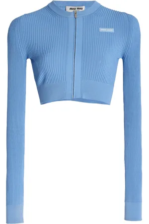 Miu Miu Ribbed-Knit Cropped Cardigan, , IT 46