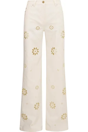 LOVESHACKFANCY Carolette Floral-Cutout Cotton-Blend Straight-Leg Pants, , 28