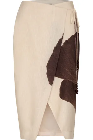 Andres Otalora Flashed Wrapped Linen Midi Skirt, , US 6